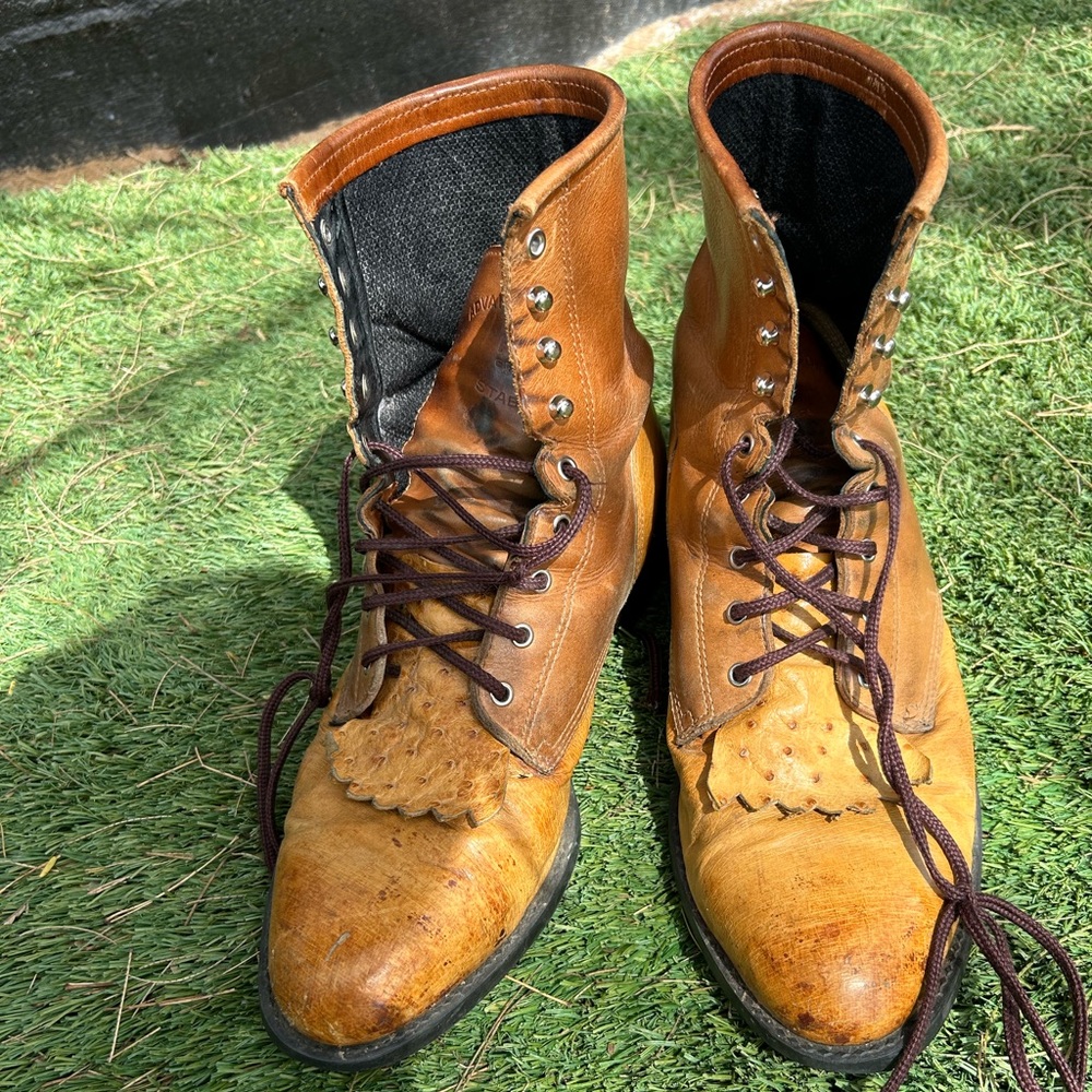 Ariat brown leather lace up western boots
